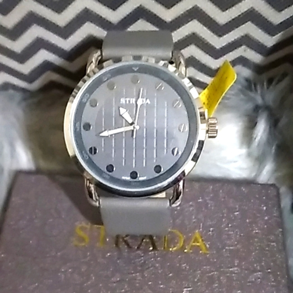 Boys Strada Water Resistant Faux Leather Stainless steel back Watch Grey